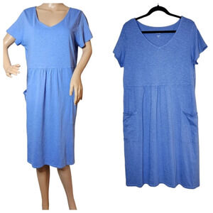 J. Jill blue cotton short sleeve dress with pockets. Women's size medium petite.